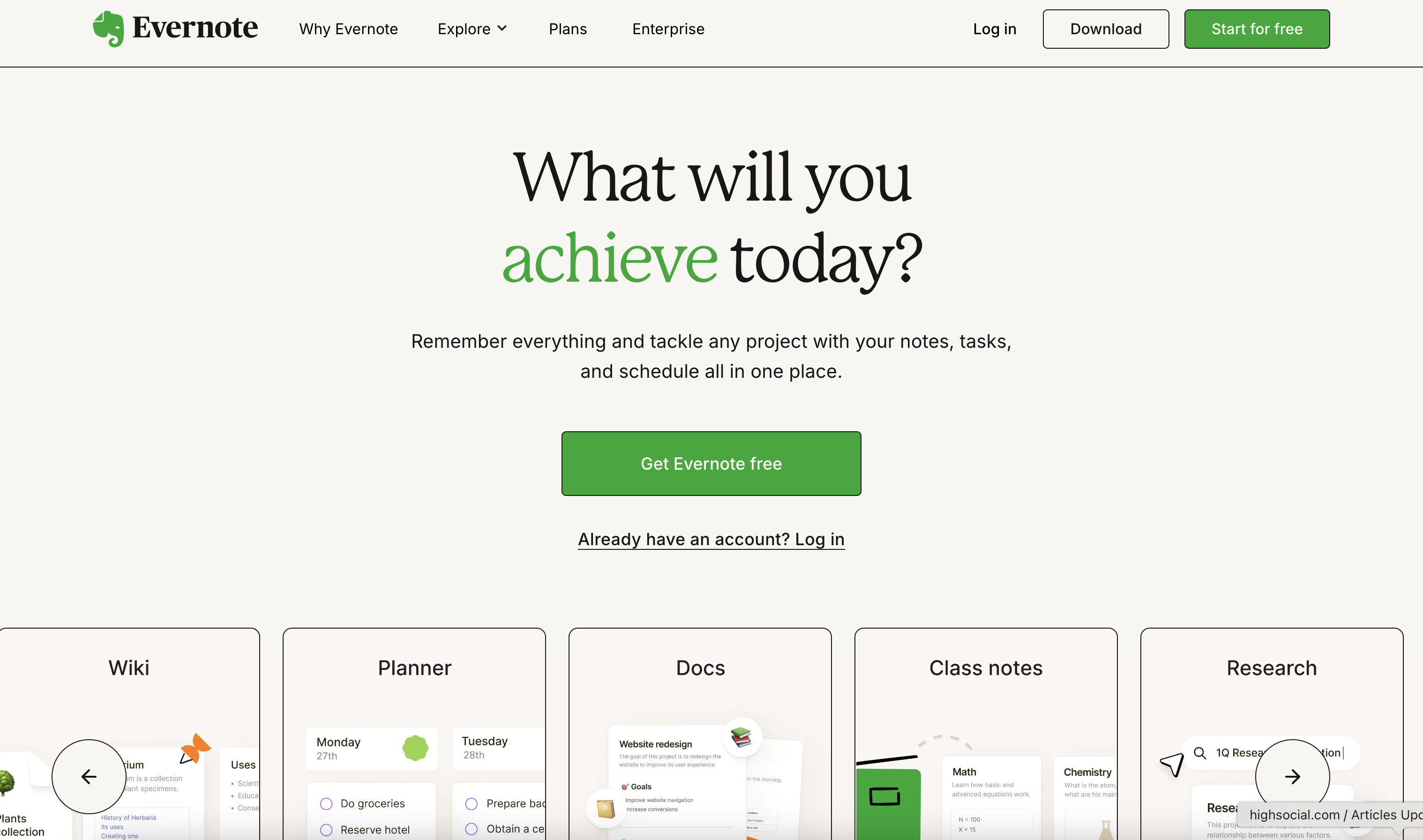 Smodin’s screenshot of the Evernote homepage. 